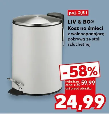 Kosz na śmieci z wolnoopadającą pokrywą ze stali szlachetnej promocja w Kaufland