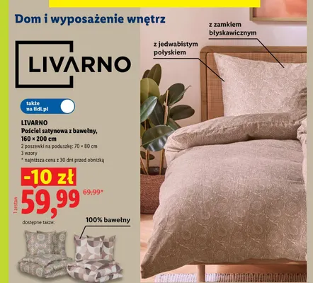 Pościel satynowa z bawełny Livarno 160x200 cm promocja w Lidl