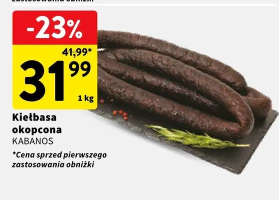 Kiełbasa okopcona Kabanos promocja w Intermarche