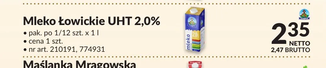 Mleko łowickie UHT 2,0% promocja w Makro
