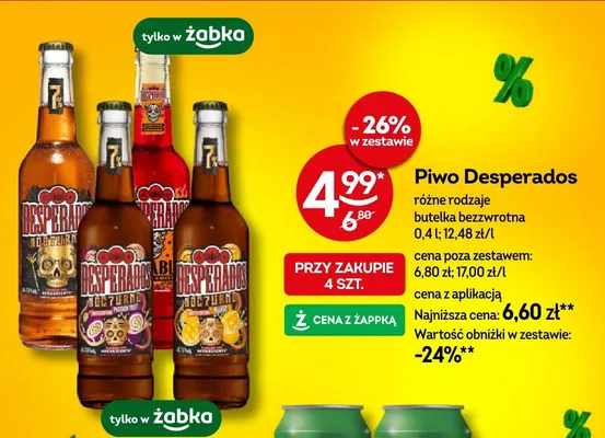 Piwo Desperados różne rodzaje butelka bezzwrotna promocja w Żabka