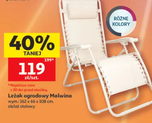 Leżak ogrodowy Malwina wym.: 162x66x108cm stelaż stalowy promocja w Auchan