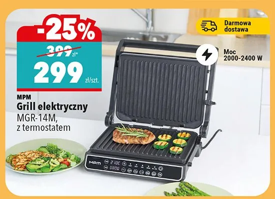 Grill elektryczny MGR-14M, z termostatem promocja w Biedronka