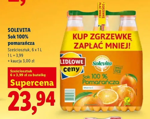 Sok 100% pomarańcza Solevita promocja w Lidl