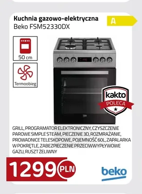 Kuchnia gazowo-elektryczna Beko FSM52330DX promocja w kakto.pl