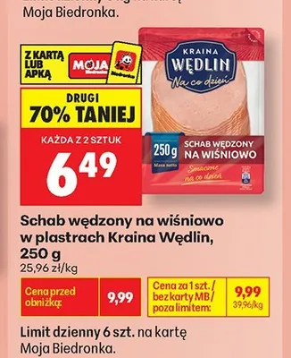 Schab wędzony na wiśniowo w plastrach Kraina Wędlin promocja w Biedronka