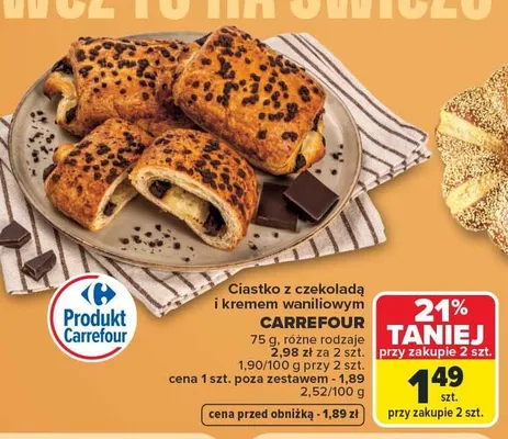 Ciastko z czekoladą i kremem waniliowym Carrefour promocja w Carrefour