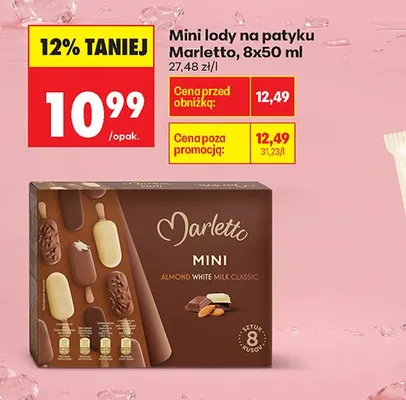 Mini lody na patyku Marletto Almond White Milk Classic 8-pak 50 ml promocja w Biedronka