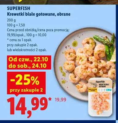 Krewetki białe gotowane obrane SuperFish promocja w Lidl