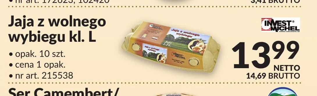 Jaja z wolnego wybiegu kl. L Invest Michel promocja w Makro