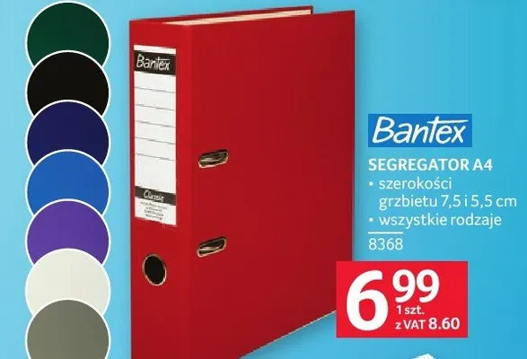 Segregator A4 Bantex szerokości grzbietu 7,5 i 5,5cm wszystkie rodzaje promocja w Selgros