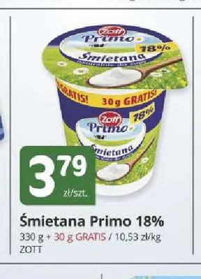 Śmietana Primo Zott 18% promocja w Marketvita