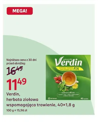 Herbata ziołowa wspomagająca trawienie Verdin promocja w Rossmann