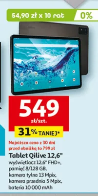 Tablet 12.6" wyświetlacz 12.6" FHD+, pamięć 8/128 GB, kamera tylna 13 Mpix, kamera przednia 5 Mpix, bateria 10 000 mAh promocja w Auchan
