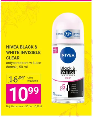 Antyperspirant w kulce damski Nivea Black & White Invisible Clear promocja w Hebe