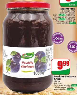 Powidła śliwkowe Anna promocja w Dino