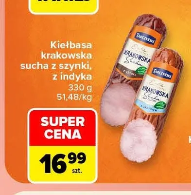 Kiełbasa krakowska sucha z szynki Tarczyński promocja w Carrefour