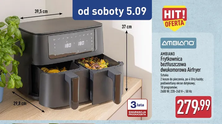 Frytkownica beztłuszczowa dwukomorowa Ambiano promocja w Aldi