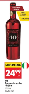 Wino czerwone półwytrawne 40 Appassimento Puglia promocja w Biedronka