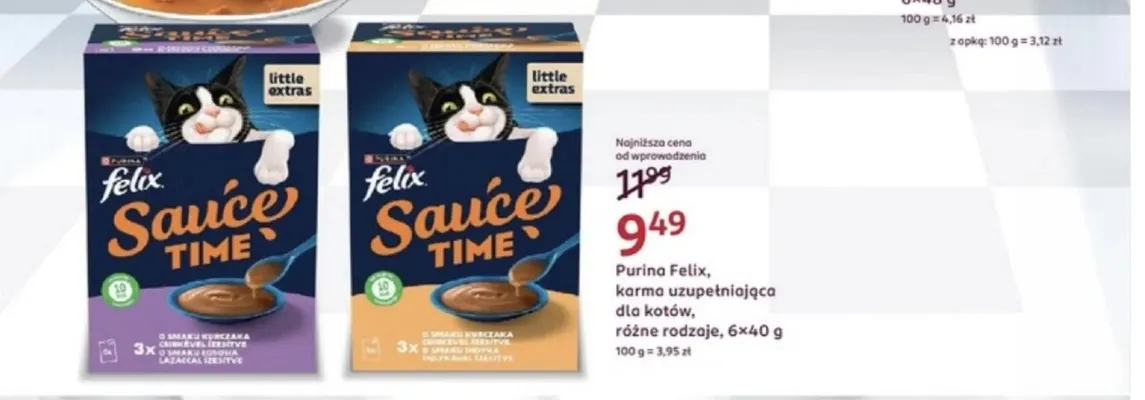 Karma uzupełniająca dla kotów Purina Felix Sauce Time o smaku kurczaka o smaku łososia 6-pak promocja w Rossmann