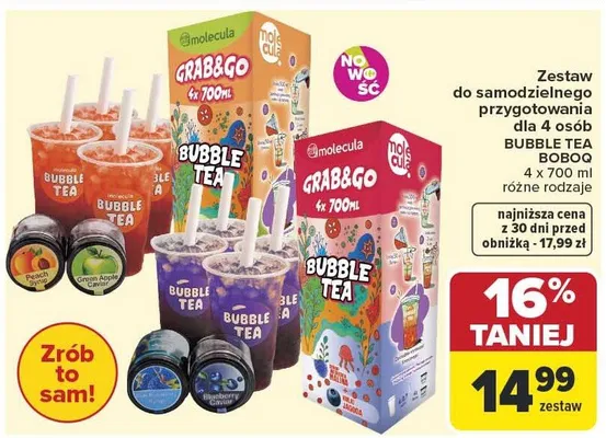 Zestaw do samodzielnego przygotowania Bubble Tea Boboq Grab&Go dla 4 osób promocja w Carrefour