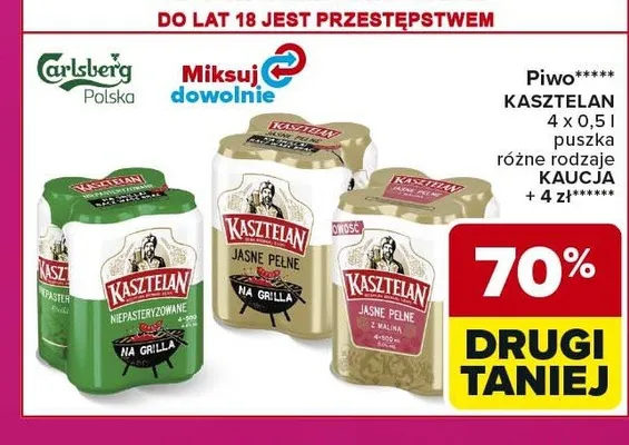 Piwo Kasztelan Jasne Pełne 4-pak 500 ml promocja w Carrefour