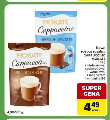 Kawa rozpuszczalna Cappuccino Mokate z magnezem i witaminą B6 promocja w Carrefour Express