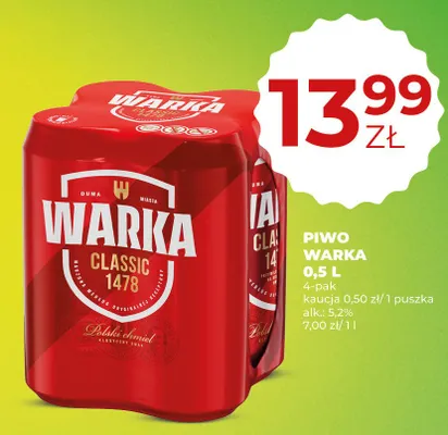 Piwo Warka Classic 4-pak 0,5 l promocja w Duży Ben