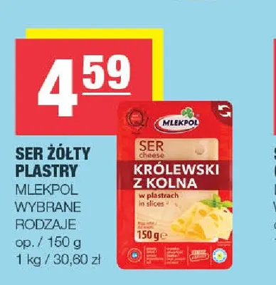 Ser żółty w plastrach Mlekpol promocja w SPAR