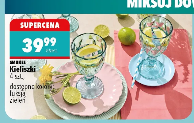 Kieliszki 4 szt., dostępne kolory: fuksja, zieleń promocja w Biedronka Home