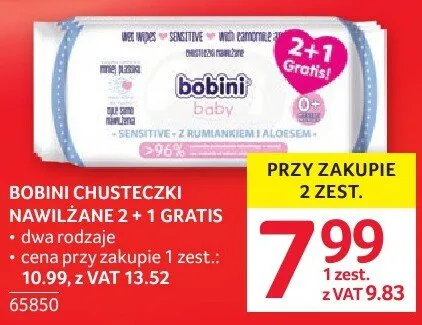 Chusteczki nawilżane Bobini 2+1 gratis promocja w Selgros
