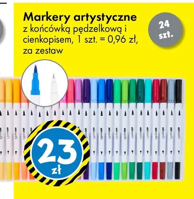 Markery artystyczne z końcówką pędzełkową i cienkopisem, 1 szt. = 0,96 zł promocja w Tedi