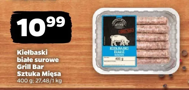 Kiełbaski białe surowe Grill Bar Sztuka Mięsa promocja w Netto