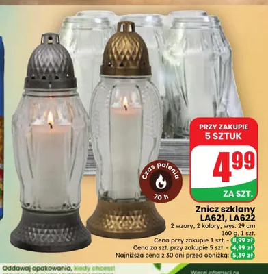 Znicz szklany LA622 promocja w Dino