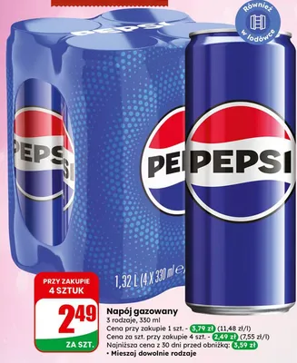 Napój gazowany Pepsi 330 ml, 3 rodzaje promocja w Dino