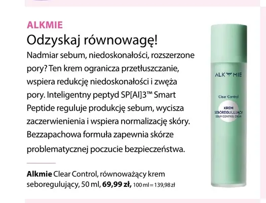 Równoważący krem seboregulujący Alkmie Clear Control promocja w Hebe
