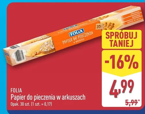 Papier do pieczenia w arkuszach promocja w Aldi
