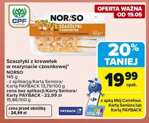 Szaszłyki z krewetek w marynacie czosnkowej NORSO promocja w Carrefour