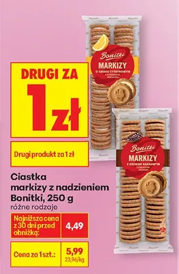 Ciastka markizy z nadzieniem różne rodzaje DRUGIE ZA 1 ZŁ Bonitki promocja w Biedronka