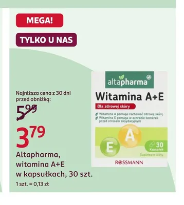 Witamina A+E w kapsułkach Altapharma promocja w Rossmann