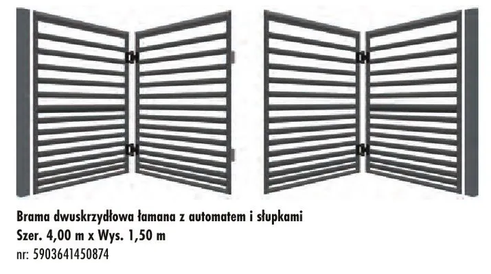 Brama dwuskrzydłowa łamana z automatem i słupkami promocja w Leroy Merlin