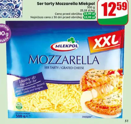 Ser tarty Mozzarella Mlekpol XXL promocja w Dino