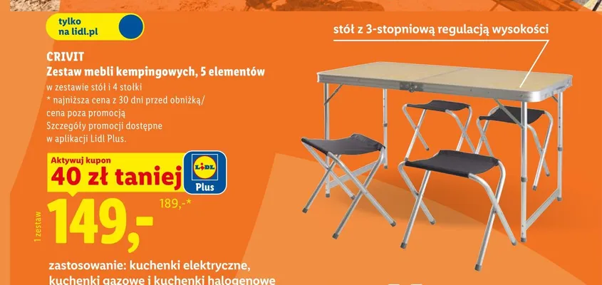 Zestaw mebli kempingowych Crivit promocja w Lidl