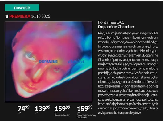 Płyta winylowa LP Fontaines D.C. Dopamine Chamber kolor niebieski promocja w Empik