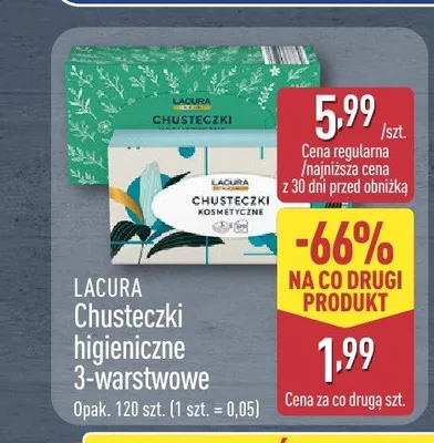 Chusteczki higieniczne Lacura 3-warstwowe promocja w Aldi