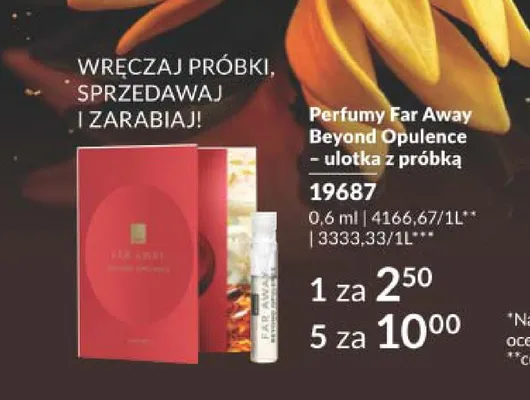 Perfumy Avon Far Away Beyond Opulence - ulotka z próbką promocja w AVON