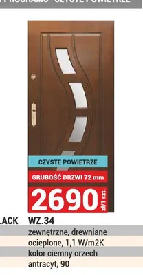 Drzwi zewnętrzne drewniane WZ.34 72 mm promocja w Merkury Market
