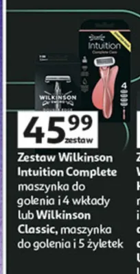 Zestaw Intuition Complete maszynka do golenia i 4 wkłady lub Wilkinson Classic, maszynka do golenia i 5 żyletek promocja w Auchan