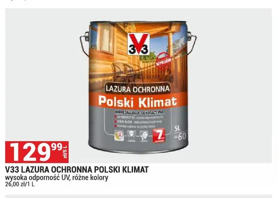 Lazura ochronna Polski Klimat V33 wysoka odporność UV promocja w Merkury Market