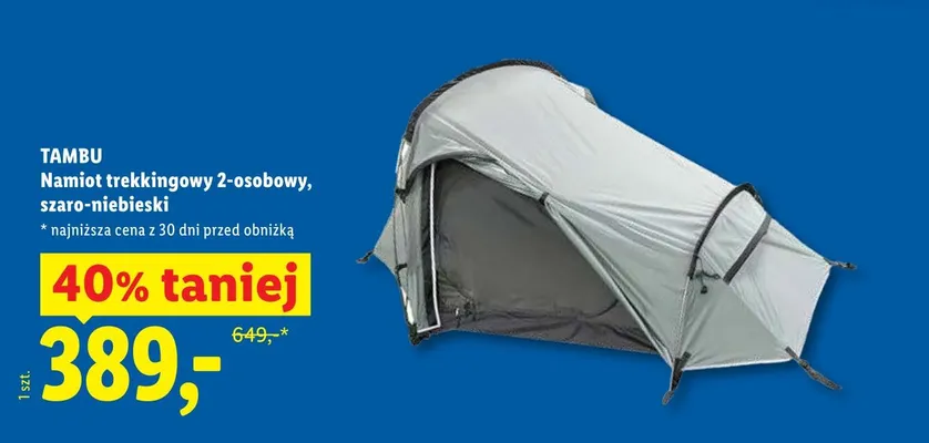 Namiot trekkingowy 2-osobowy, szaro-niebieski promocja w Lidl